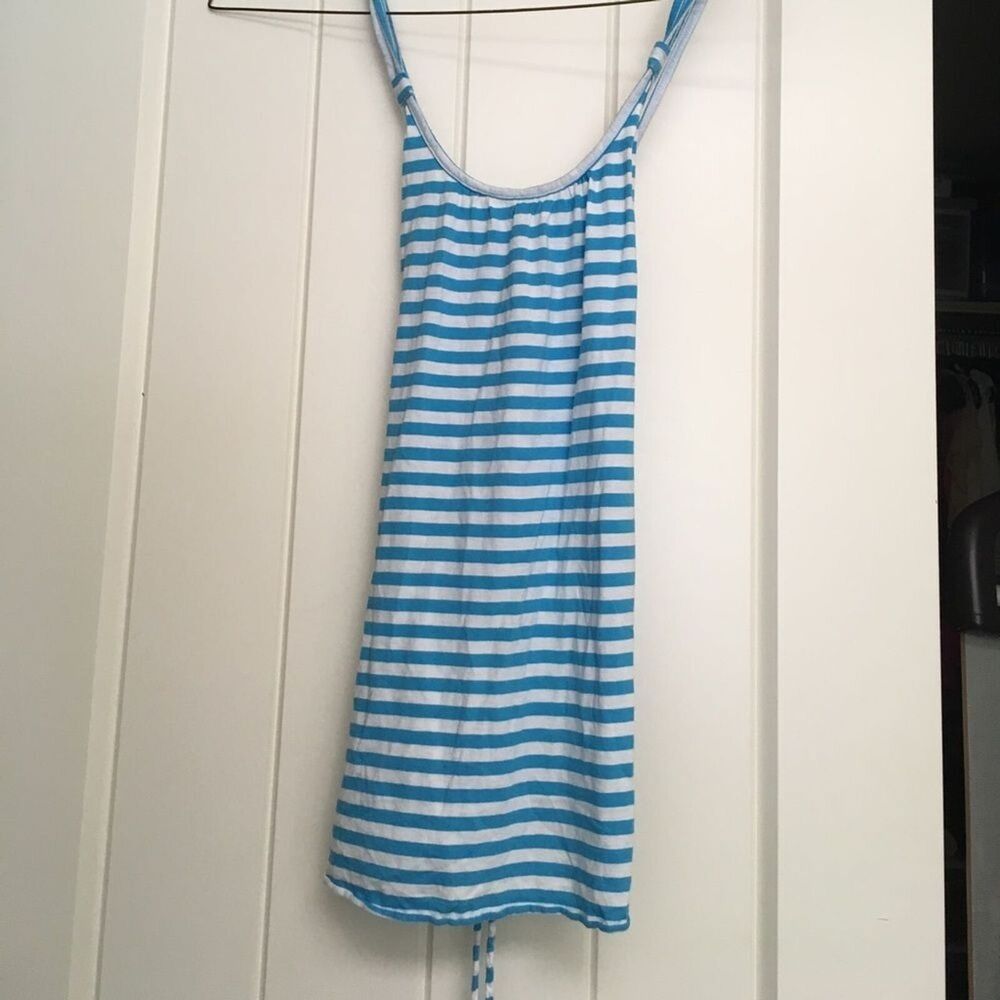 Roxy Light Blue White Striped Tank Top Red Logo Spaghetti Strap Small